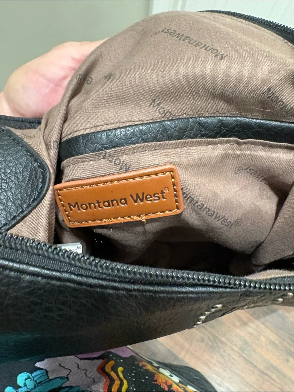 MONTANA WEST Black Pebbled Leather Hobo with Stud Detailing